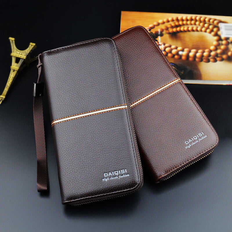 New European and American men's long purse zipper fashion hand take business leisure men's wallet