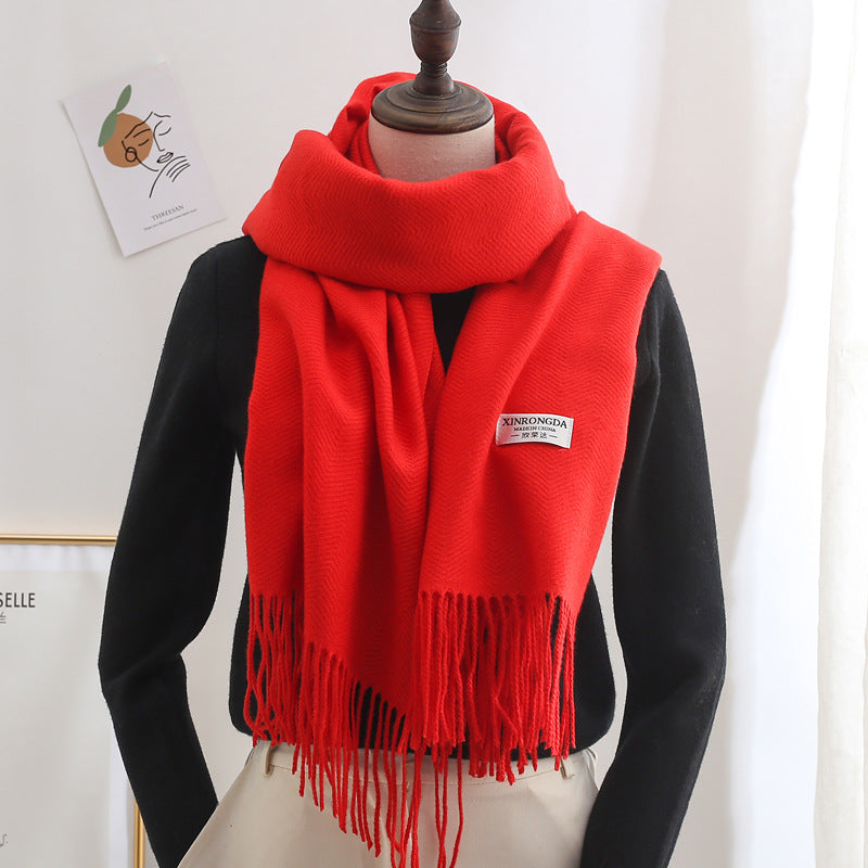 Winter Thick Warm Long Cashmere Style Solid Color Shawl