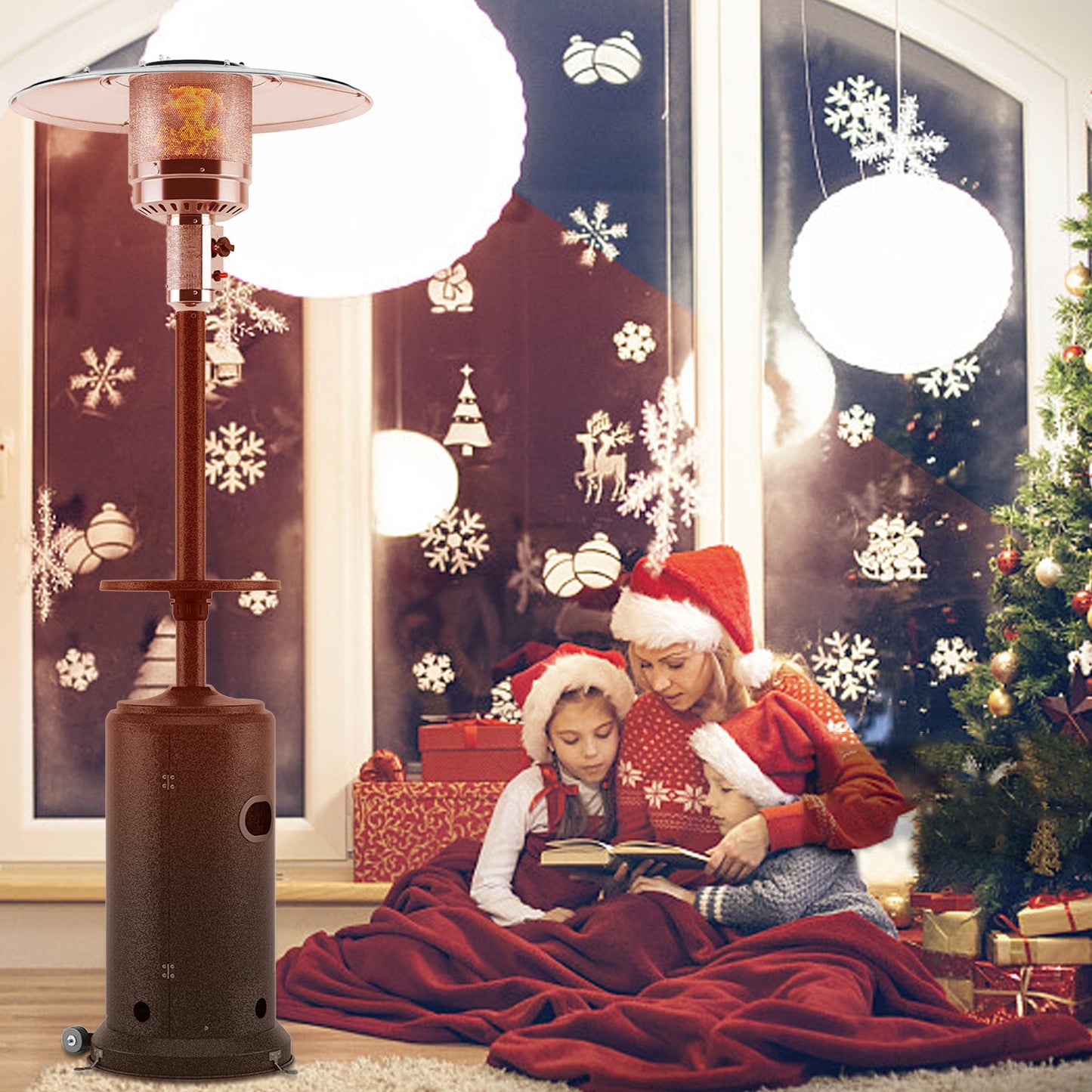 46000 BTU Commercial B-ronze Outdoor Patio Heater With Wheels Tray, 87-in
