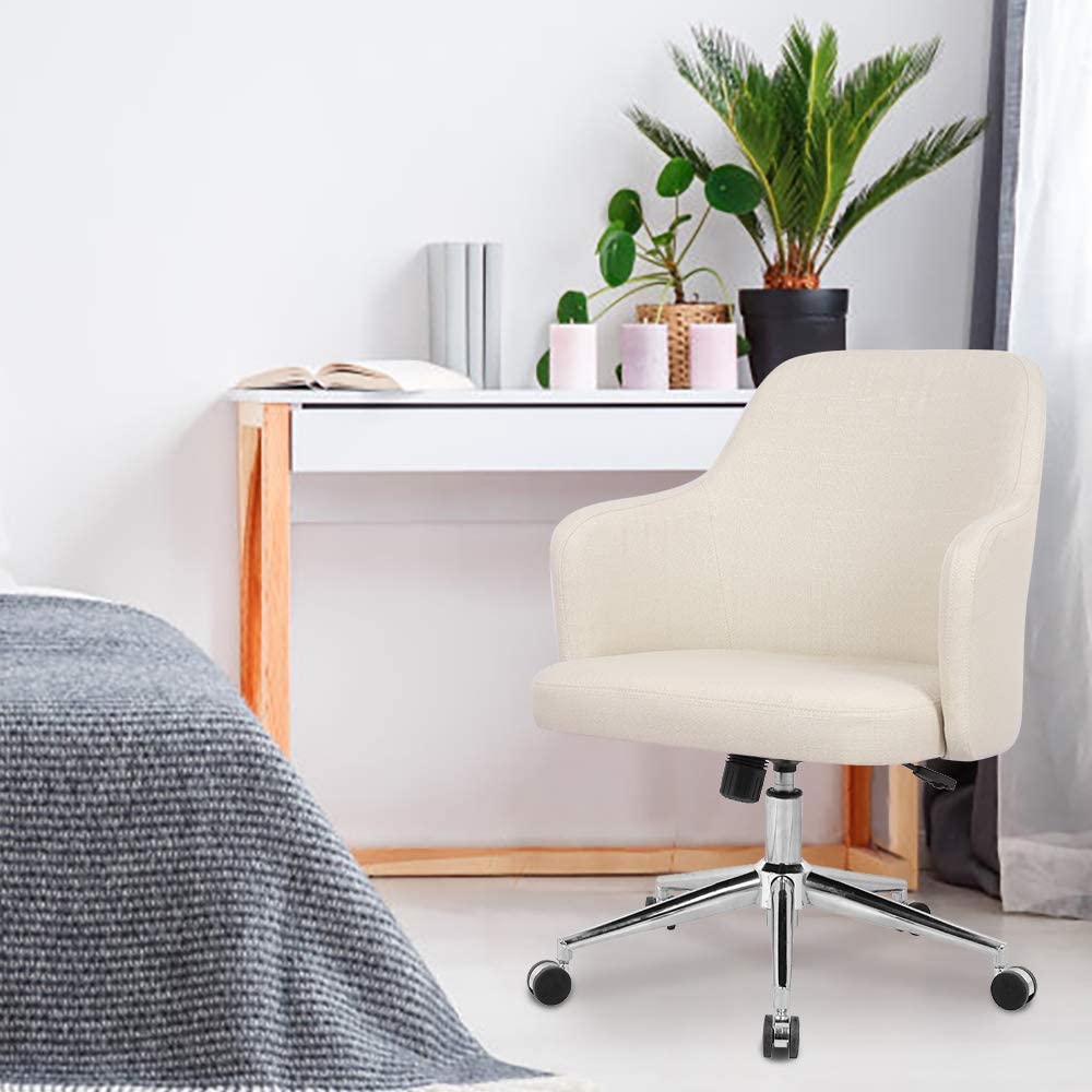 Home Office Chair Upholstered Mid Back Support Swivel Computer Desk Task Chairs Adjustable Height with Armrests