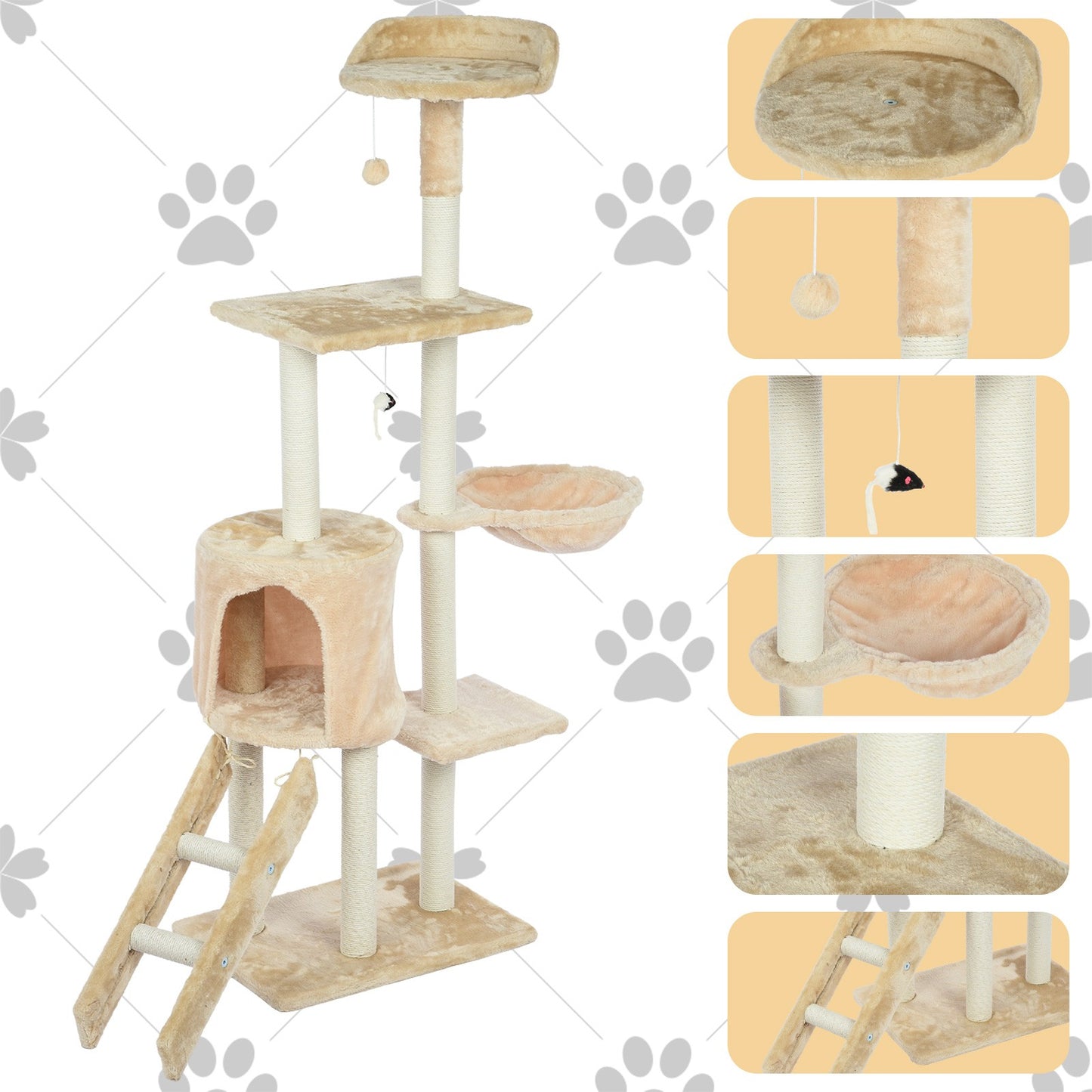 Cat Tower Kittens Pet Play House Cat Activity Tree Condo Scratching Sisal Post
