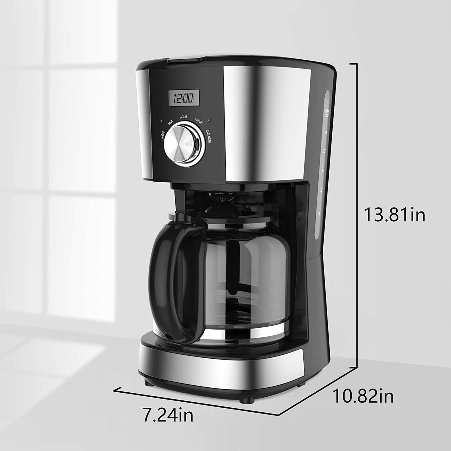 12Cup Stainless Steel Programmable Coffee Machines W Timer And Strength Control