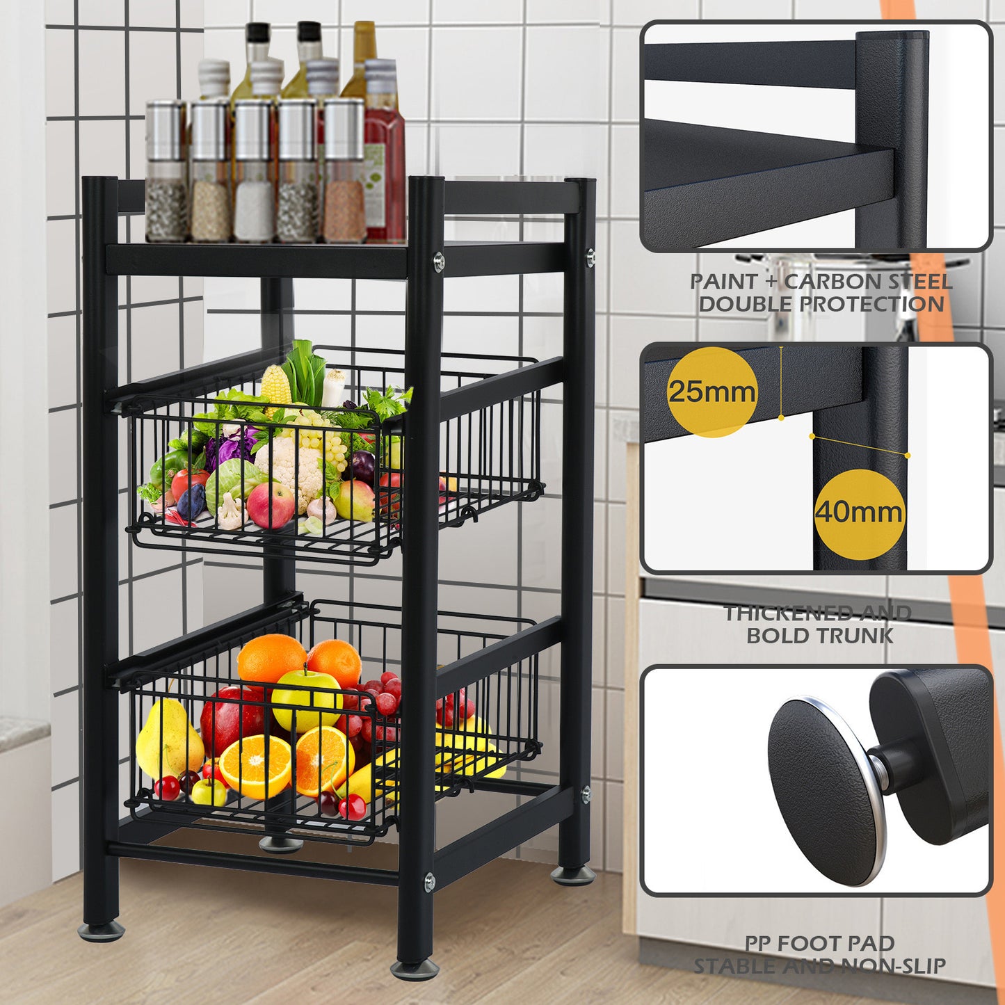 Kitchen Supplies Oven Storage Rack Living Room Basket Floor Shelf