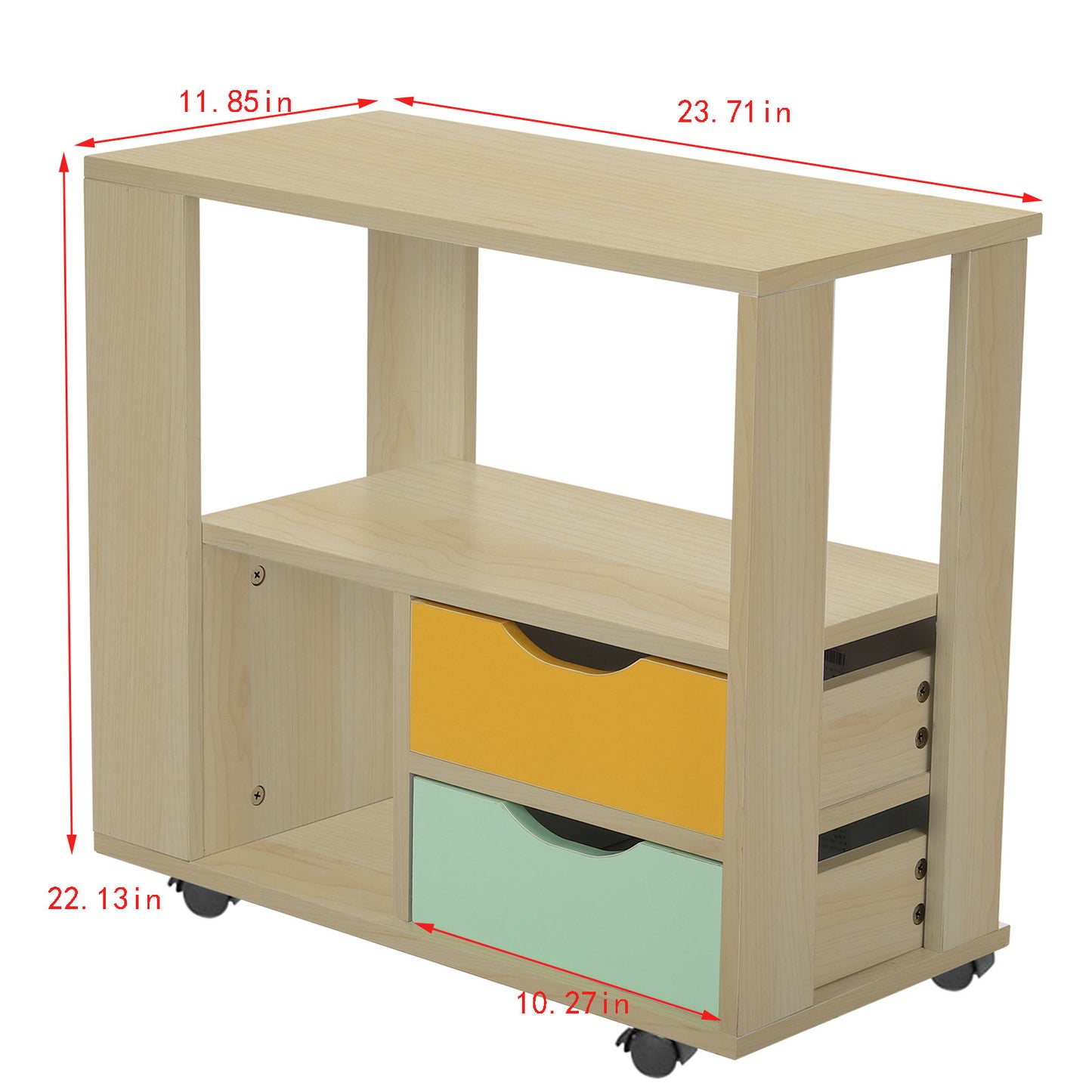 Bedroom End Table Bed Side Coffee Table Stand With Storage Shelf And 2 Draws