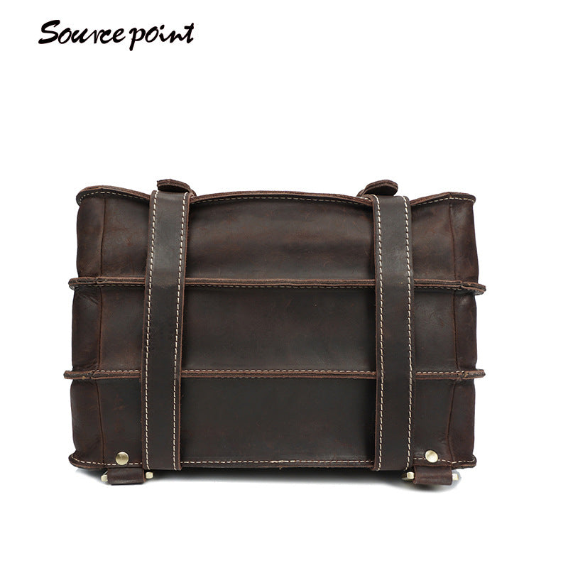 The source and retro Crazy Horse Backpack male leather backpack computer bag
