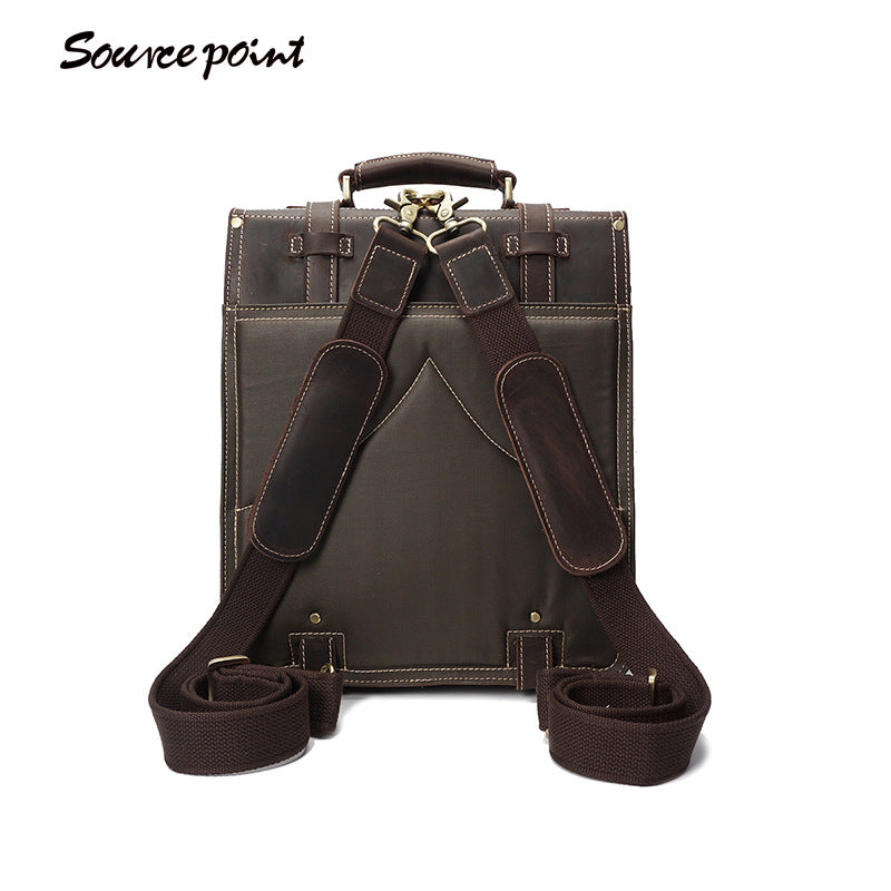 The source and retro Crazy Horse Backpack male leather backpack computer bag