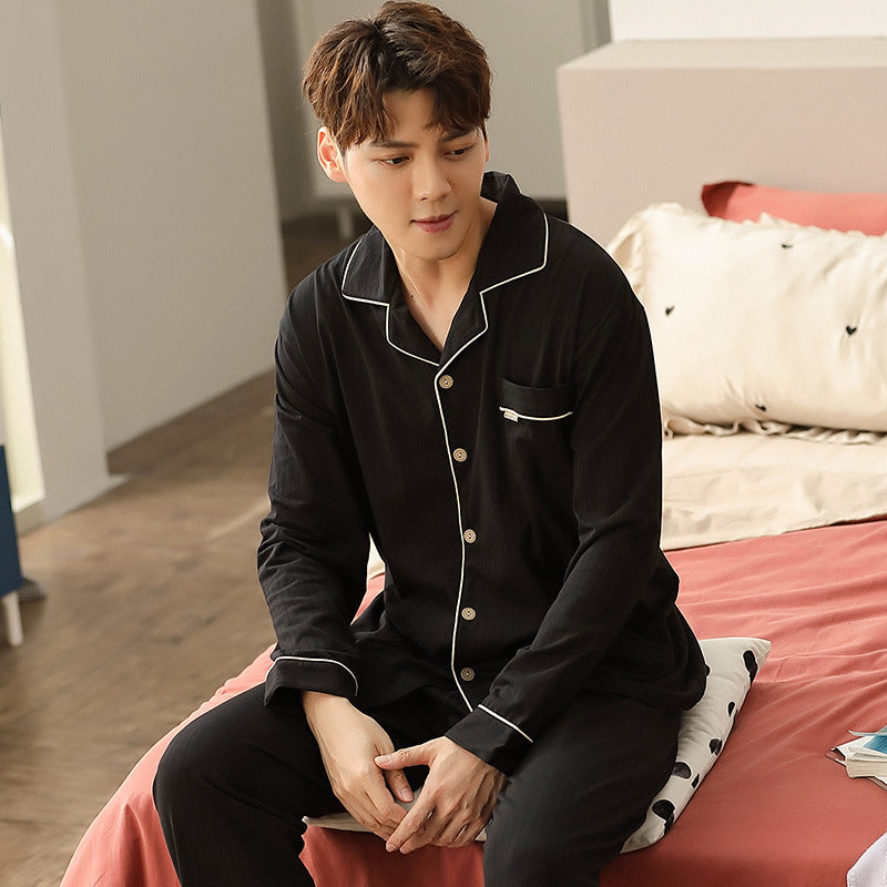 Simple Cotton Long-Sleeved Men's Sleepwear