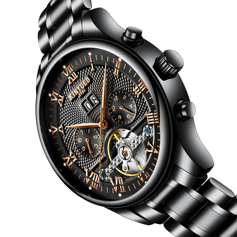 KINYUED Swiss Waterproof Black Tourbillon mechanical watch Automatic Mens Watch seeking agent