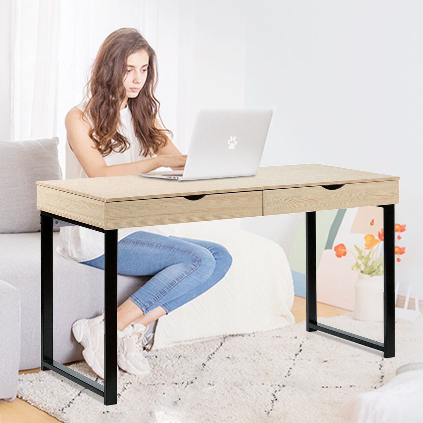 Computer Table Laptop Office Desk Study Table Workstation With 2 Drawers
