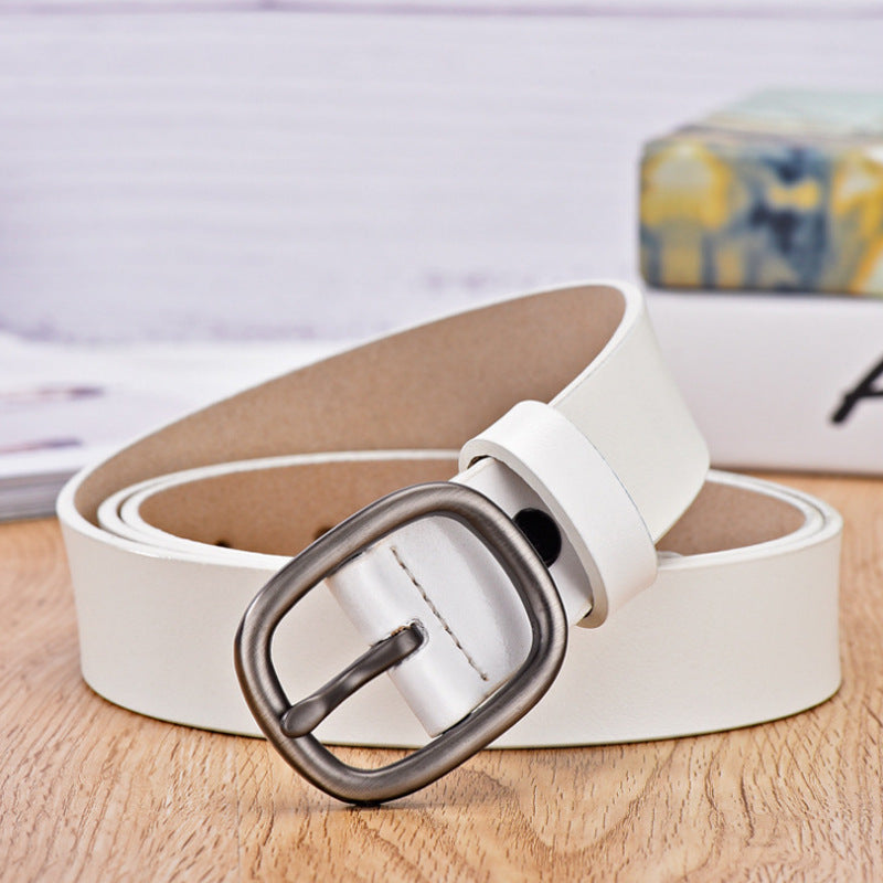 Hair Belt Female Leather Pin Buckle Retro Cowhide Belt