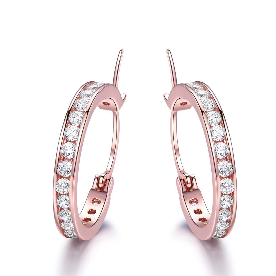 With Diamonds And Silver Hoop Earrings Simple And Versatile Earrings
