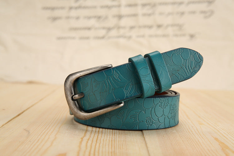 All-match Ladies Cowhide Embossed Leather Belt