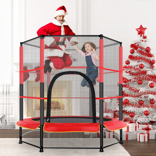 55In Kids Trampoline With Enclosure Net Jumping Mat And Spring Cover Padding