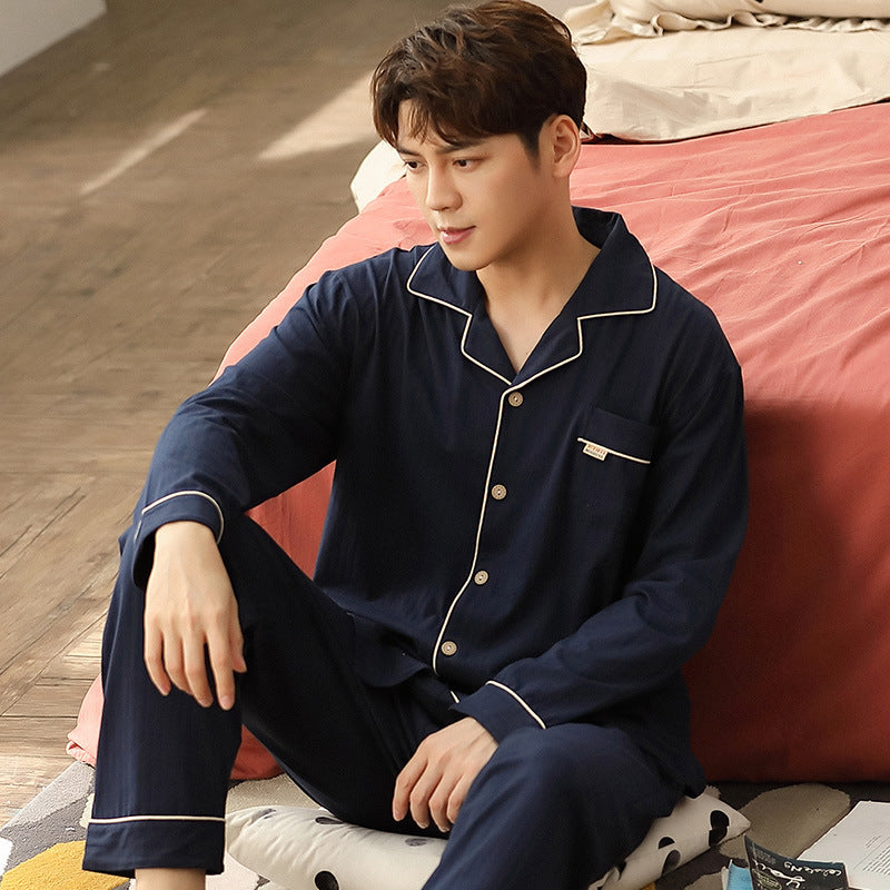 Simple Cotton Long-Sleeved Men's Sleepwear
