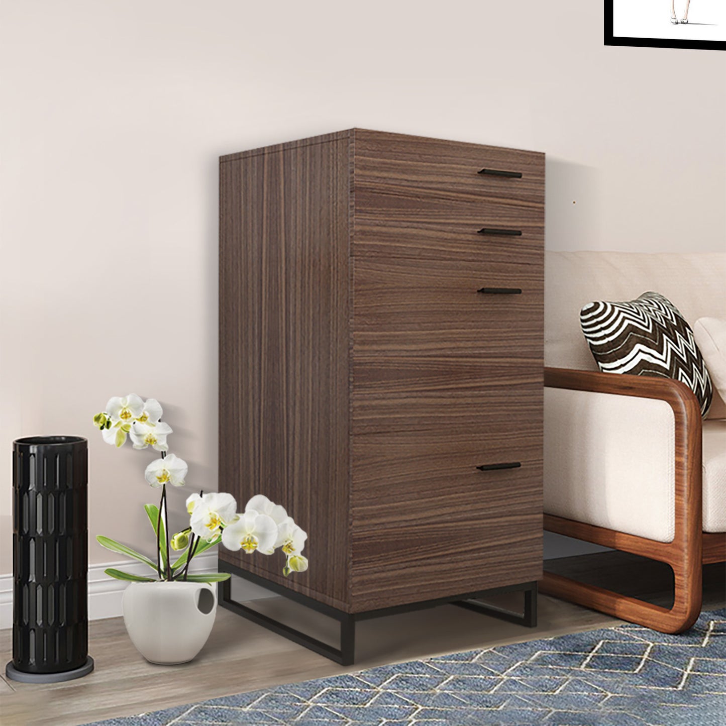 4-layer Retro Wooden File Cabinet For Office, Study, Bedroom Storage Cabinets