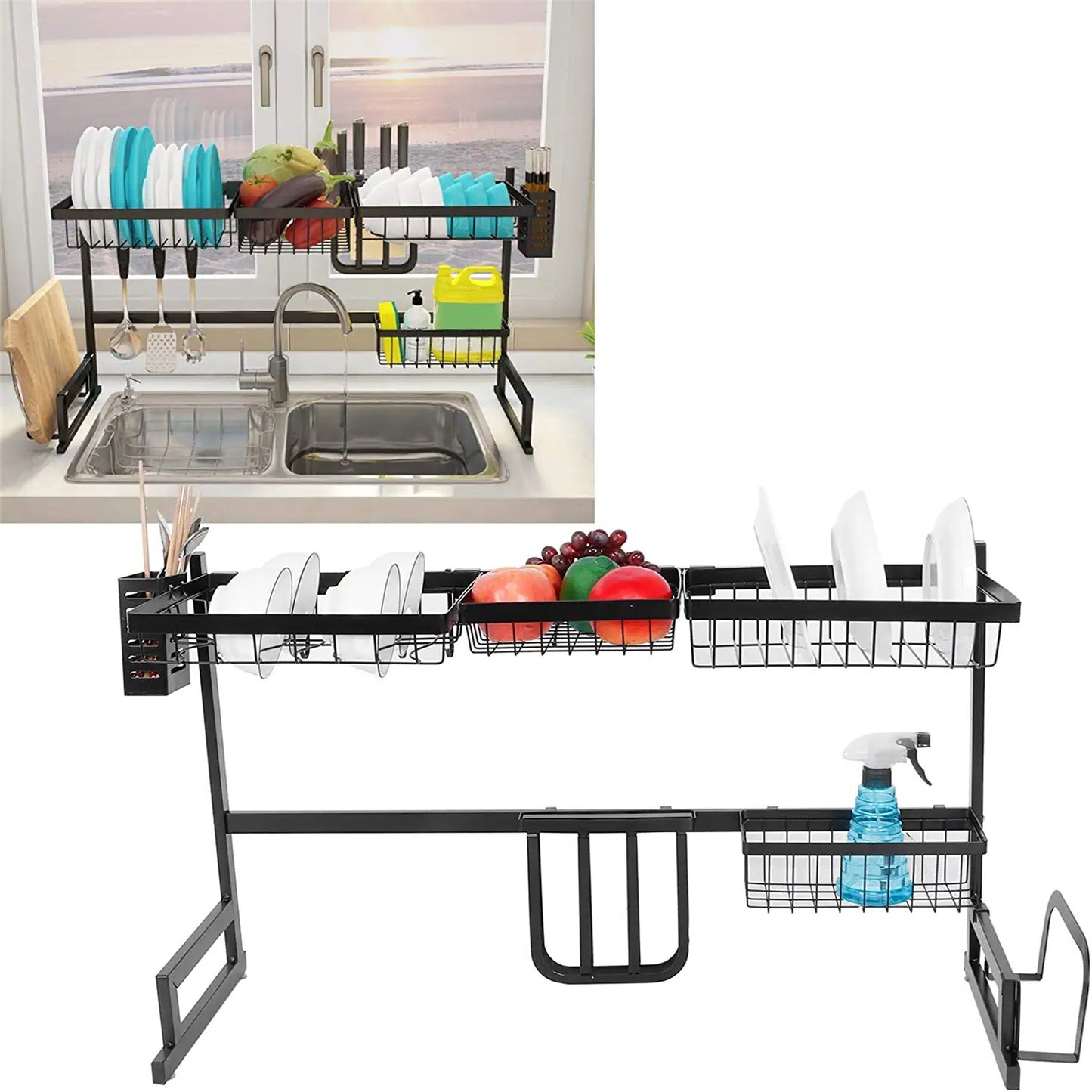 Over The Sink Dish Drying Rack 33.5 Inches Kitchen Sink Organizer Storage Rack For Organizer Home Kitchen Counter Space Saver