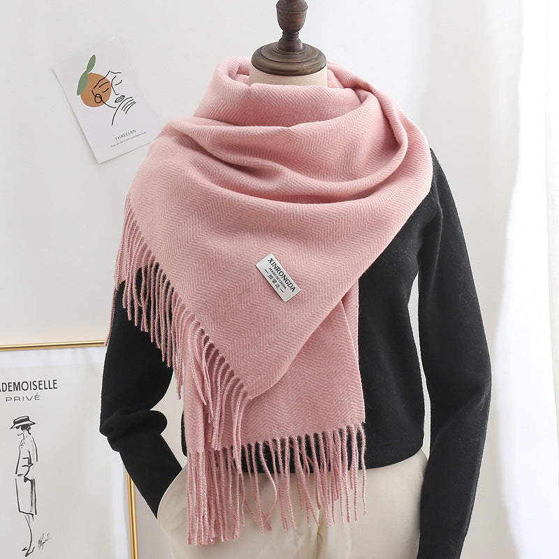 Winter Thick Warm Long Cashmere Style Solid Color Shawl