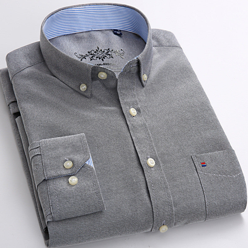 New Solid Color Casual Cotton Oxford Long-sleeved Shirt For Men