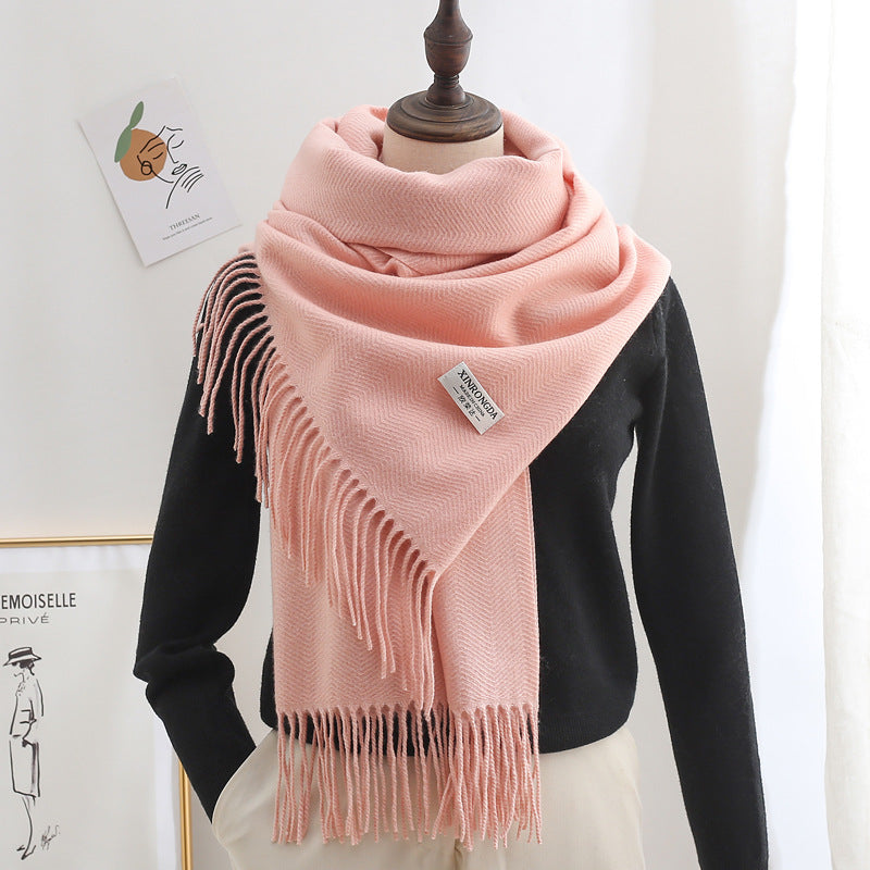 Winter Thick Warm Long Cashmere Style Solid Color Shawl