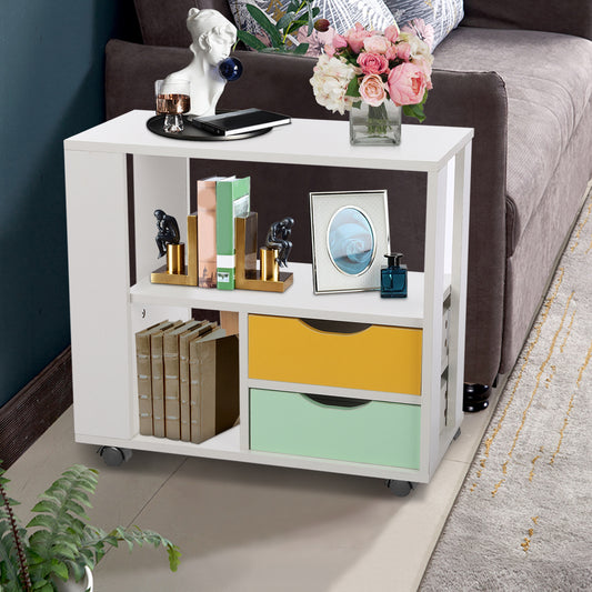 Bedroom End Table Bed Side Coffee Table Stand With Storage Shelf And 2 Draws