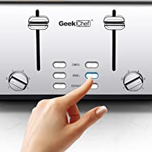 Toaster 4 Slice, Geek Chef Stainless Steel Extra-Wide Slot Toaster With Dual Control Panels Of Bagel,Defrost,Cancel Function,Ban Amazon