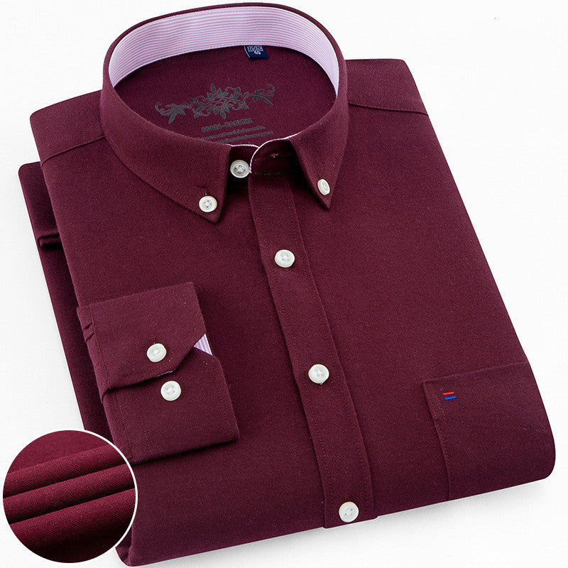 New Solid Color Casual Cotton Oxford Long-sleeved Shirt For Men