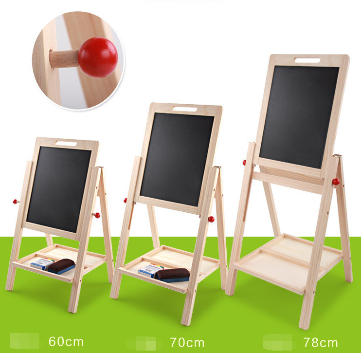 Factory direct wooden children learn double-sided writing board wood ball can be raised and lowered convenient drawing board educational toys