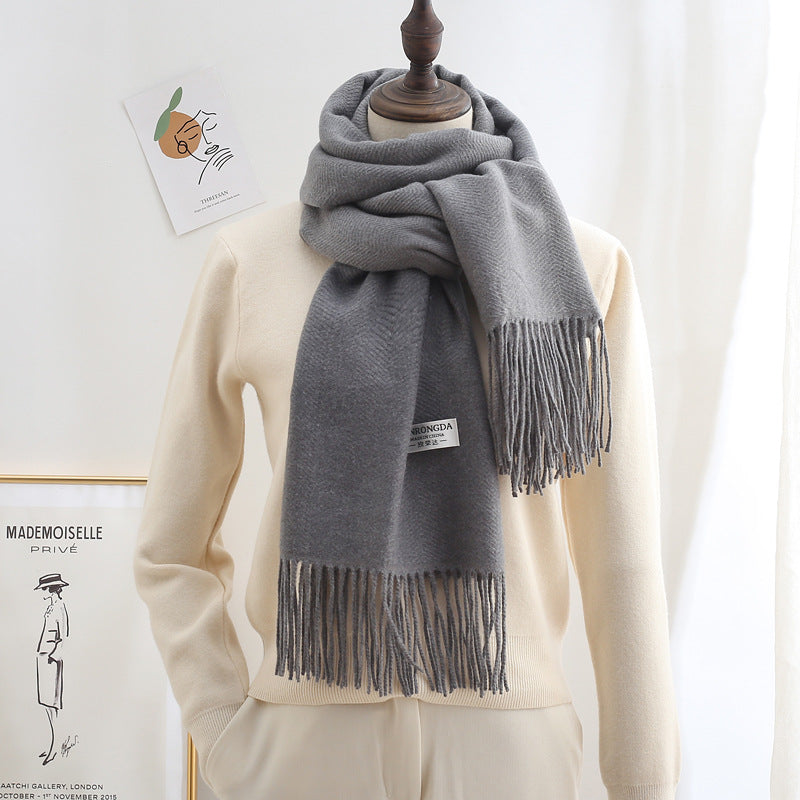 Winter Thick Warm Long Cashmere Style Solid Color Shawl