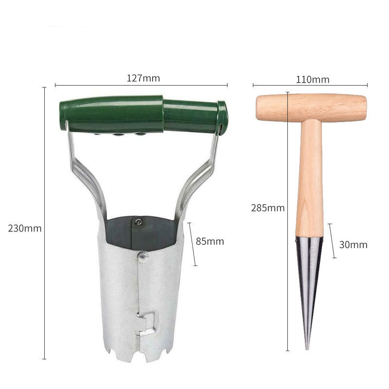 Stainless Steel Soil Excavator Gardening Wooden Handle Hole-moving Cutting Tool Nursery Seedling Seeder