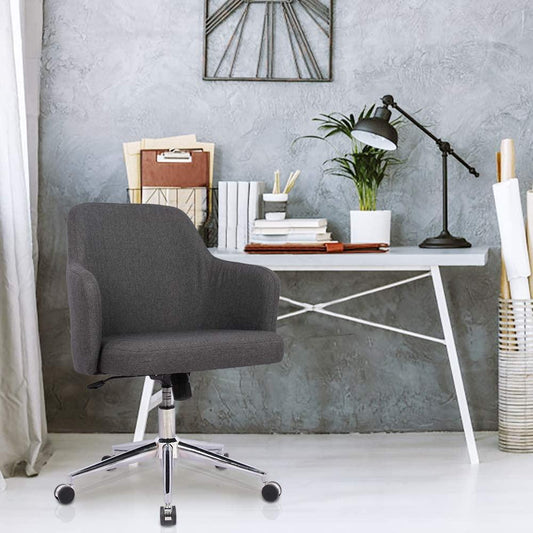 Home Office Chair Upholstered Mid Back Support Swivel Computer Desk Task Chairs Adjustable Height with Armrests
