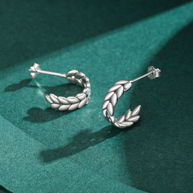 Sterling Silver Retro Simple Leaf Earrings Wild Temperament