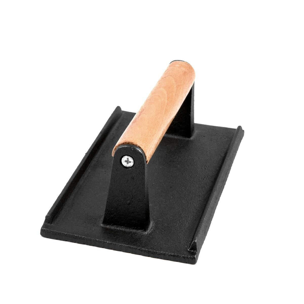 Bacon Pressing Plate Stripes For Outdoor Barbecue With Cast Iron Wooden Handle
