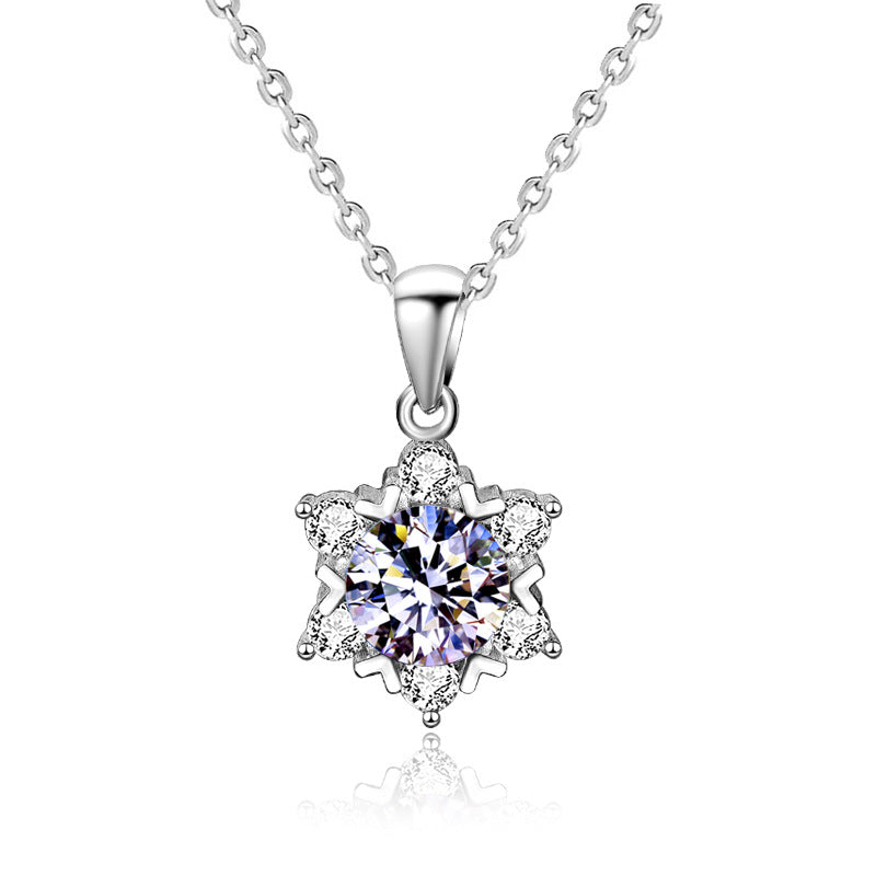 Valentine's Day Jewelry Moissan 925 Sterling Silver Necklace Wild Snowflake Pendant