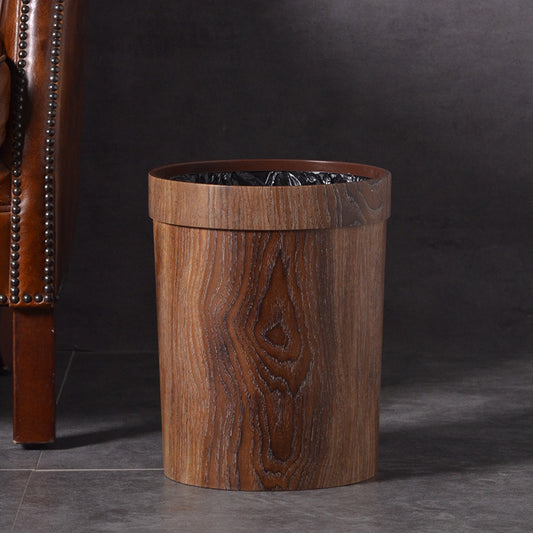 Household Fashion Retro Round Wood Grain Trash Can