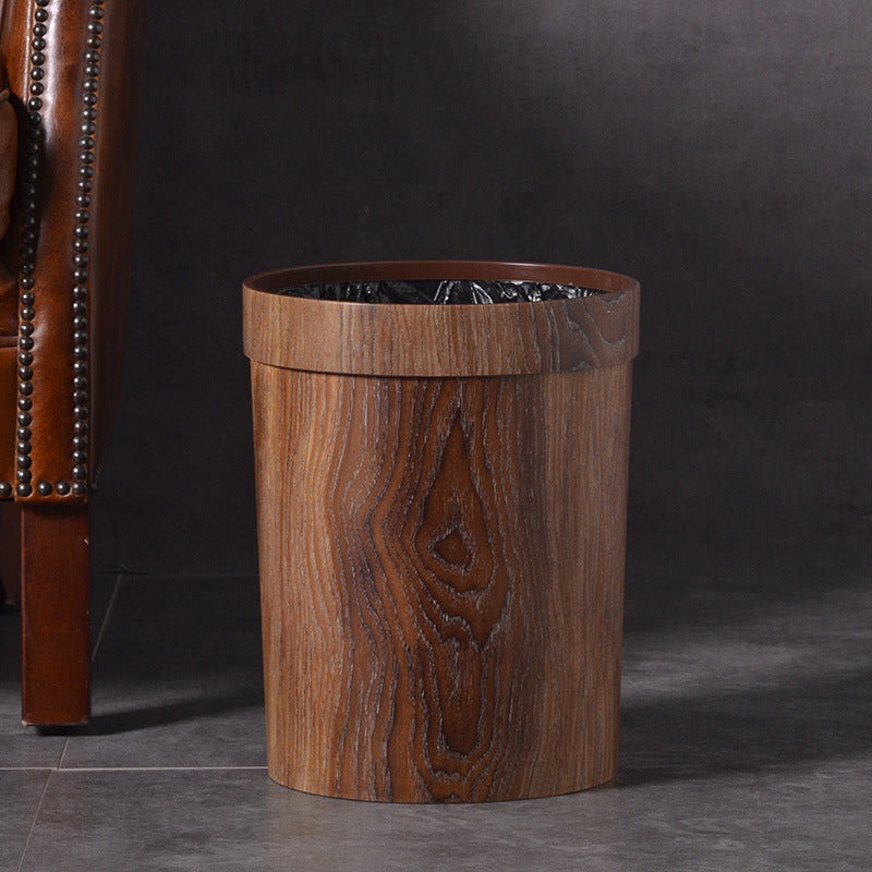 Household Fashion Retro Round Wood Grain Trash Can