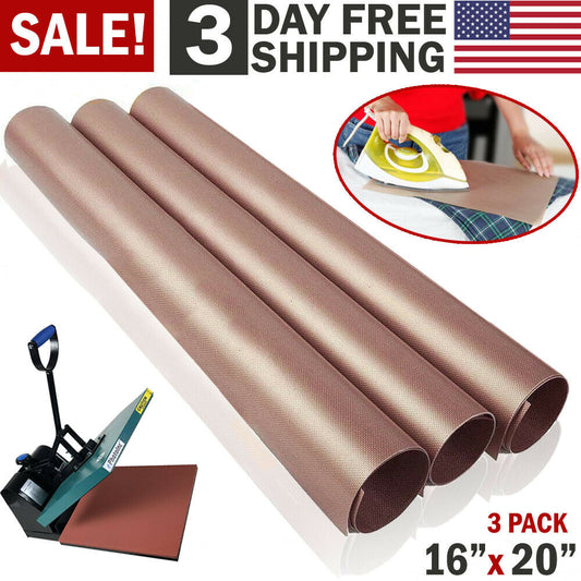 3 Pack PTFE Teflon Sheets For Heat Press Transfer Non Stick Iron Resistant Oven Cook Liner Mat 16x20 Inch