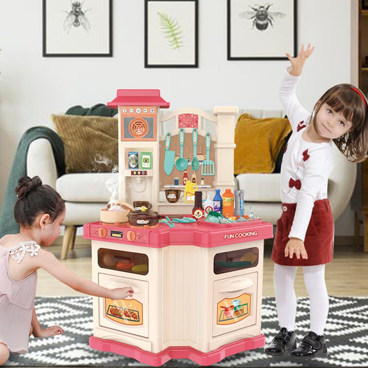 Role Play Kids Kitchen Playset With Real Cooking And Water Boiling Sounds-Girls