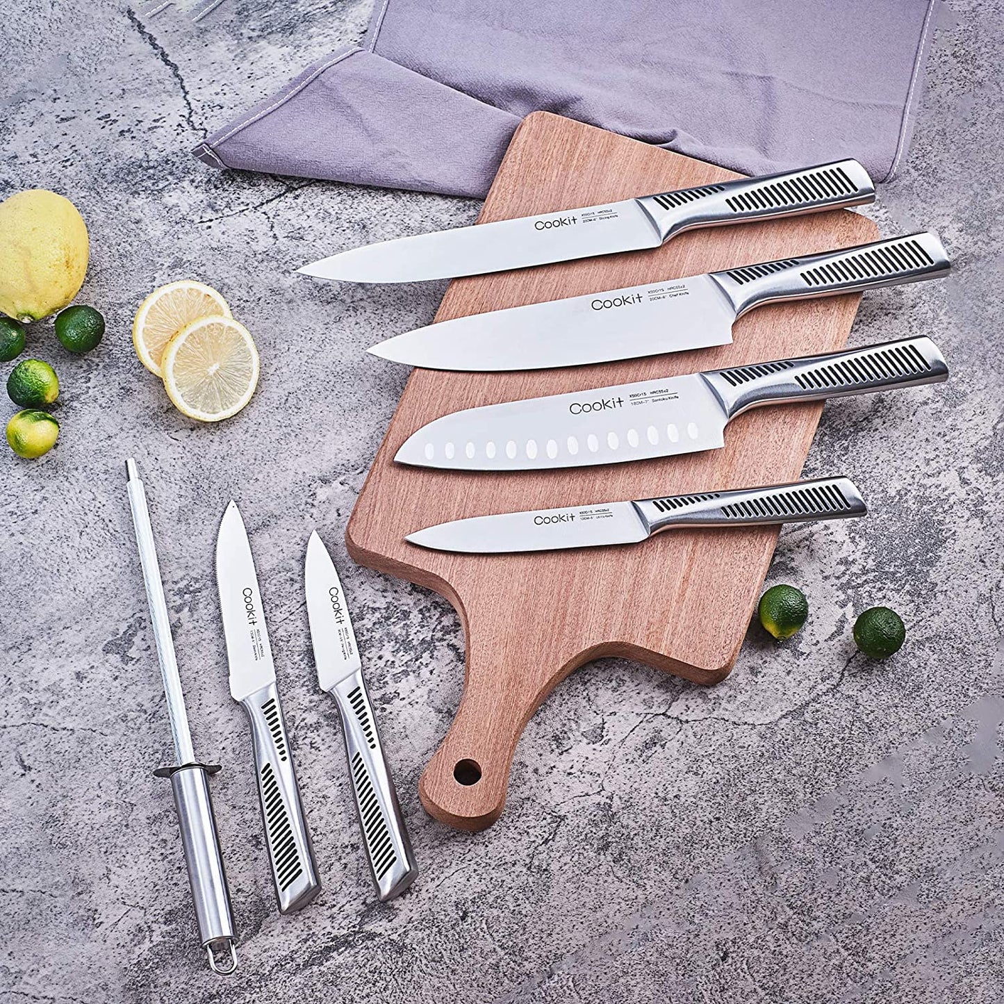 Kitchen Knife Set, 15 Piece Knife Sets with Block Chef Knife Stainless Steel Hollow Handle Cutlery with Manual Sharpener Amazon Platform Banned