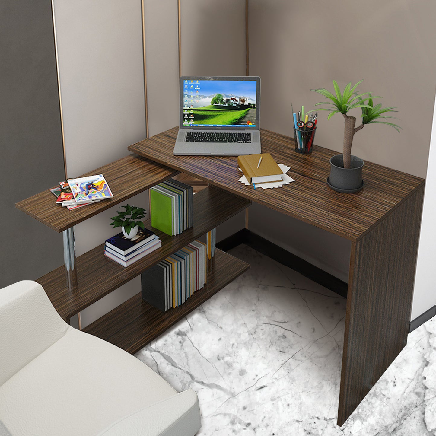 Home Spiral L-shaped Learning Computer Desk 170x74x50 cm Brown