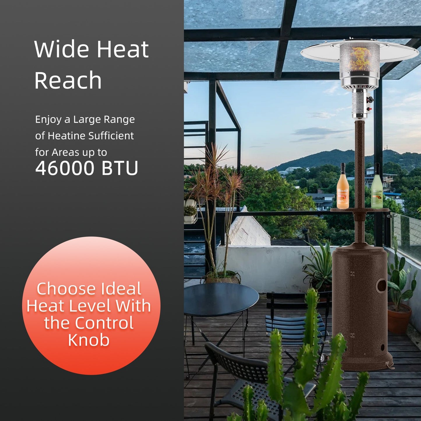 46000 BTU Commercial B-ronze Outdoor Patio Heater With Wheels Tray, 87-in