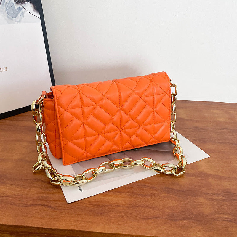 2022 Fashion Plaid Shoulder Bag Thick Chain Underarm Bags For Women Brand Designer Handbags And Purses Ladies Crossbody