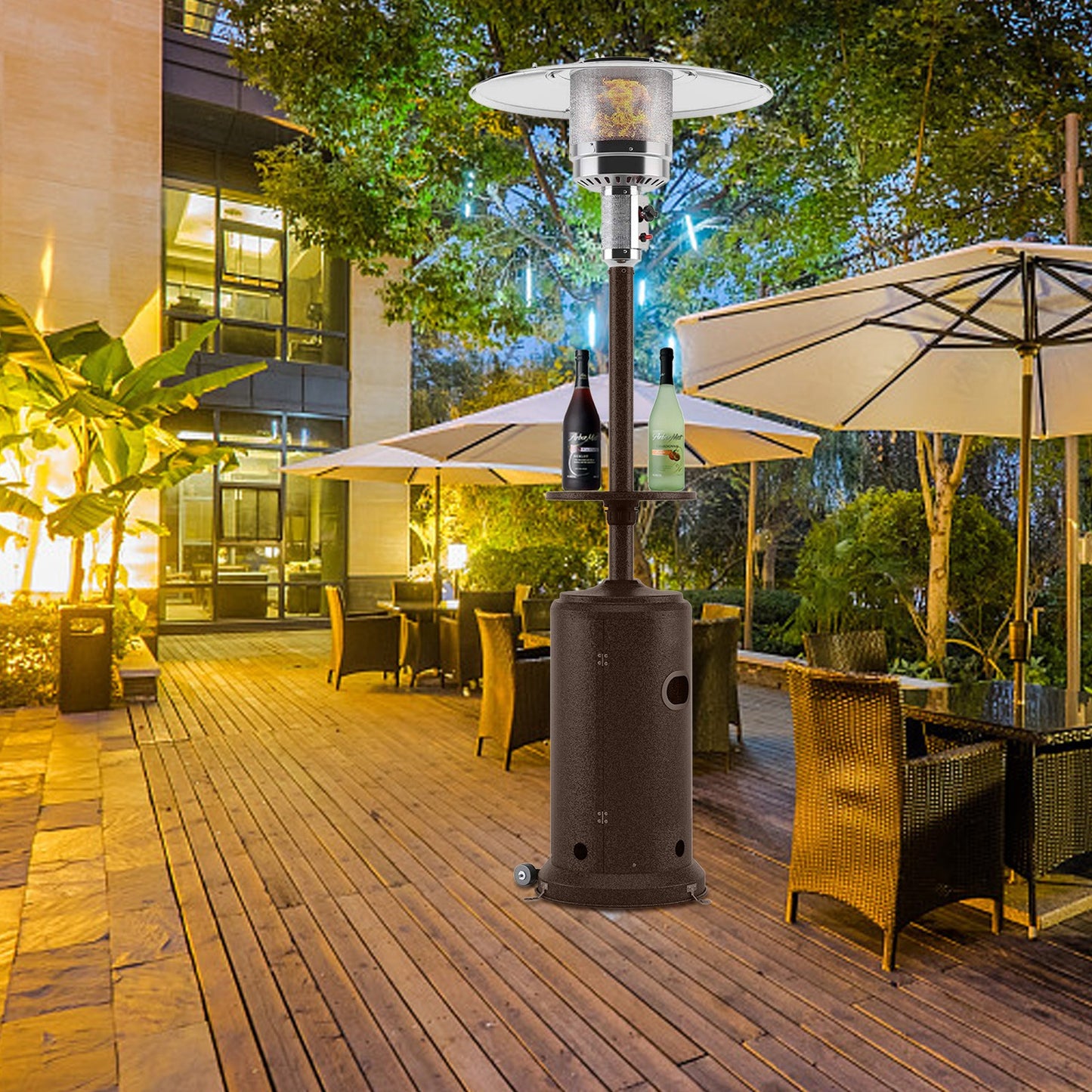 46000 BTU Commercial B-ronze Outdoor Patio Heater With Wheels Tray, 87-in