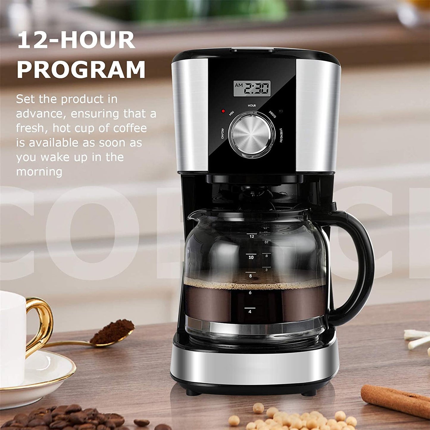 12Cup Stainless Steel Programmable Coffee Machines W Timer And Strength Control