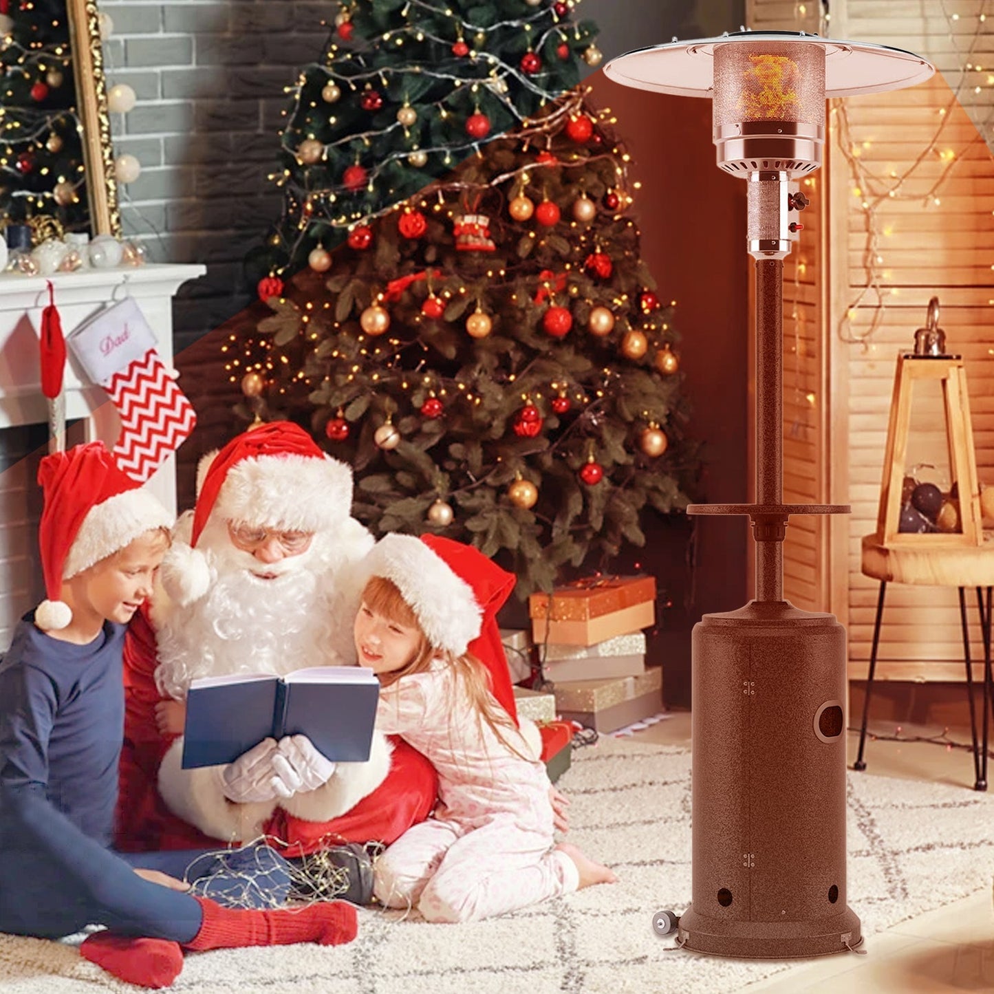 46000 BTU Commercial B-ronze Outdoor Patio Heater With Wheels Tray, 87-in