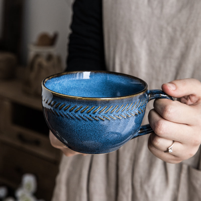 Wheat Edge Round Belly Coffee Cup Retro Large Capacity