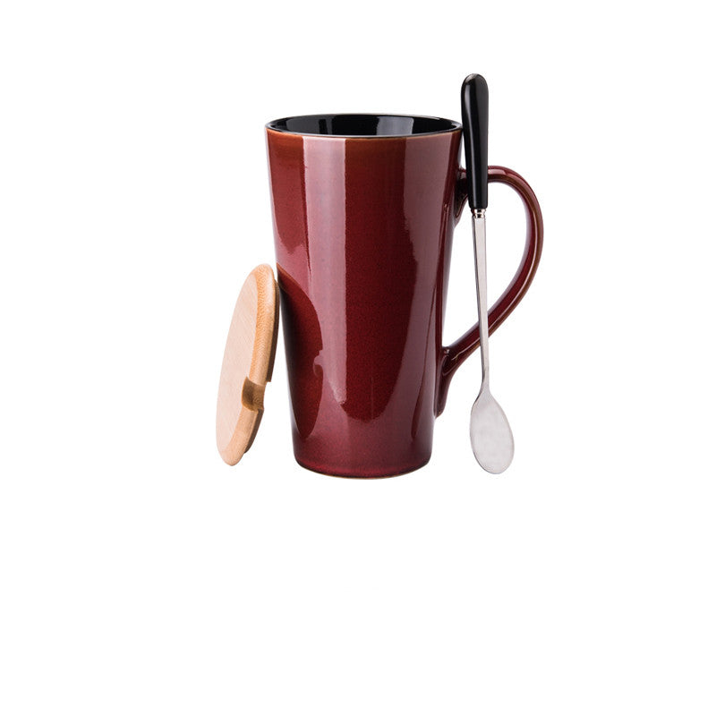 Large Ceramic Large Capacity Spoon Mug With Lid