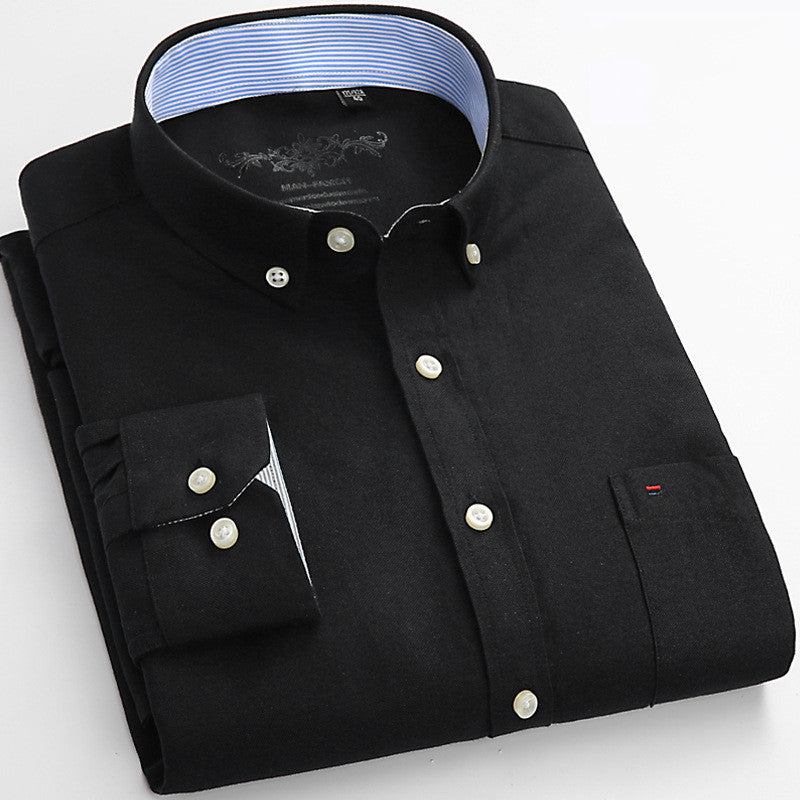 New Solid Color Casual Cotton Oxford Long-sleeved Shirt For Men