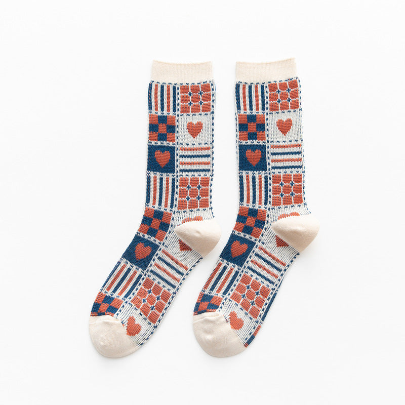 Autumn New Double-needle Double-way Socks Manufacturers Plaid Models