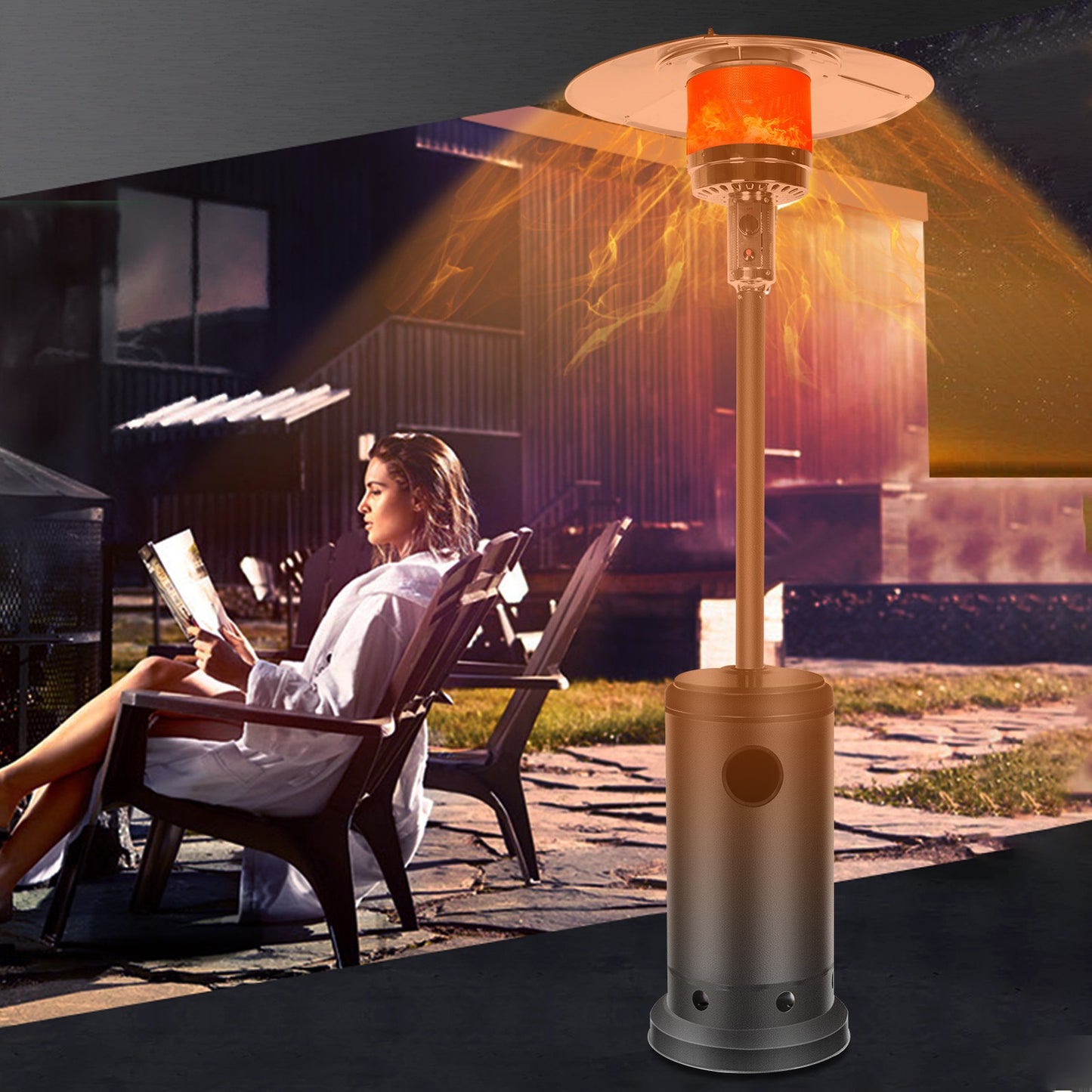 Outdoor Patio Heater With Wheels,Propane 46,000 BTU Premium Outdoor Patio Heater