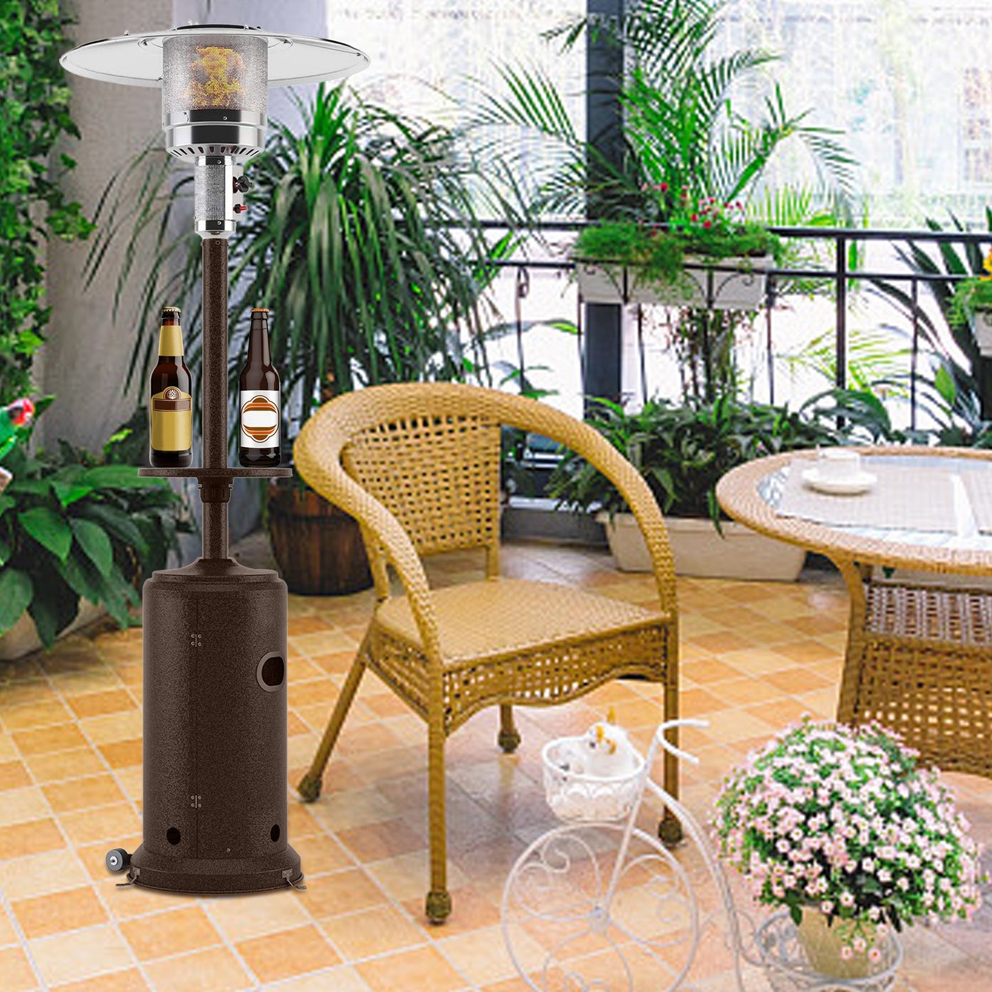 46000 BTU Commercial B-ronze Outdoor Patio Heater With Wheels Tray, 87-in